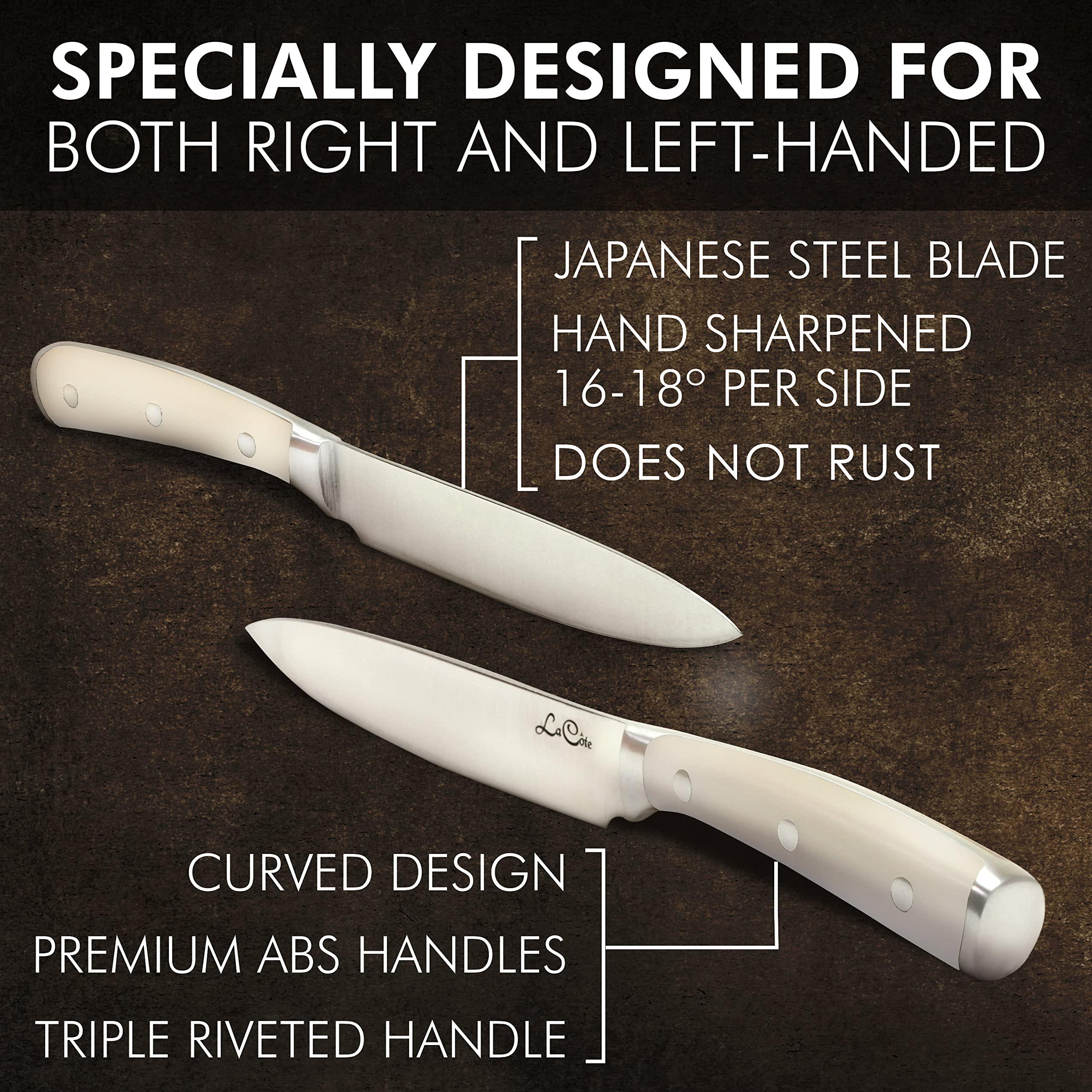 La Cote 6 Piece Ivory Steak Knives Set Japanese Steel straight edge blades in Gift Box