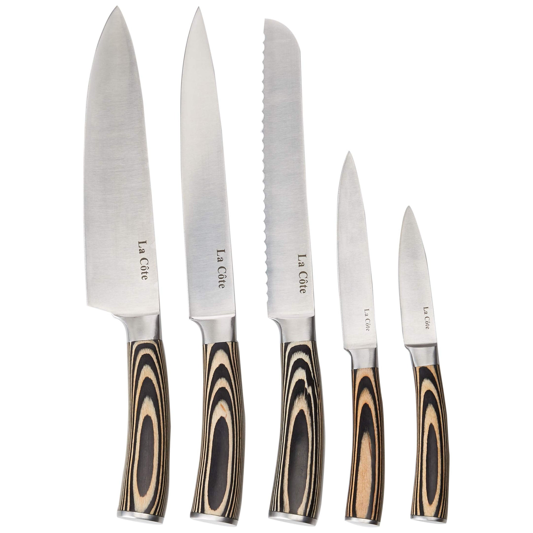 La Cote 5 Piece Chef Knives Set Japanese Stainless Steel Wood Handle with Block (Pakka Wood Zerba with Block)