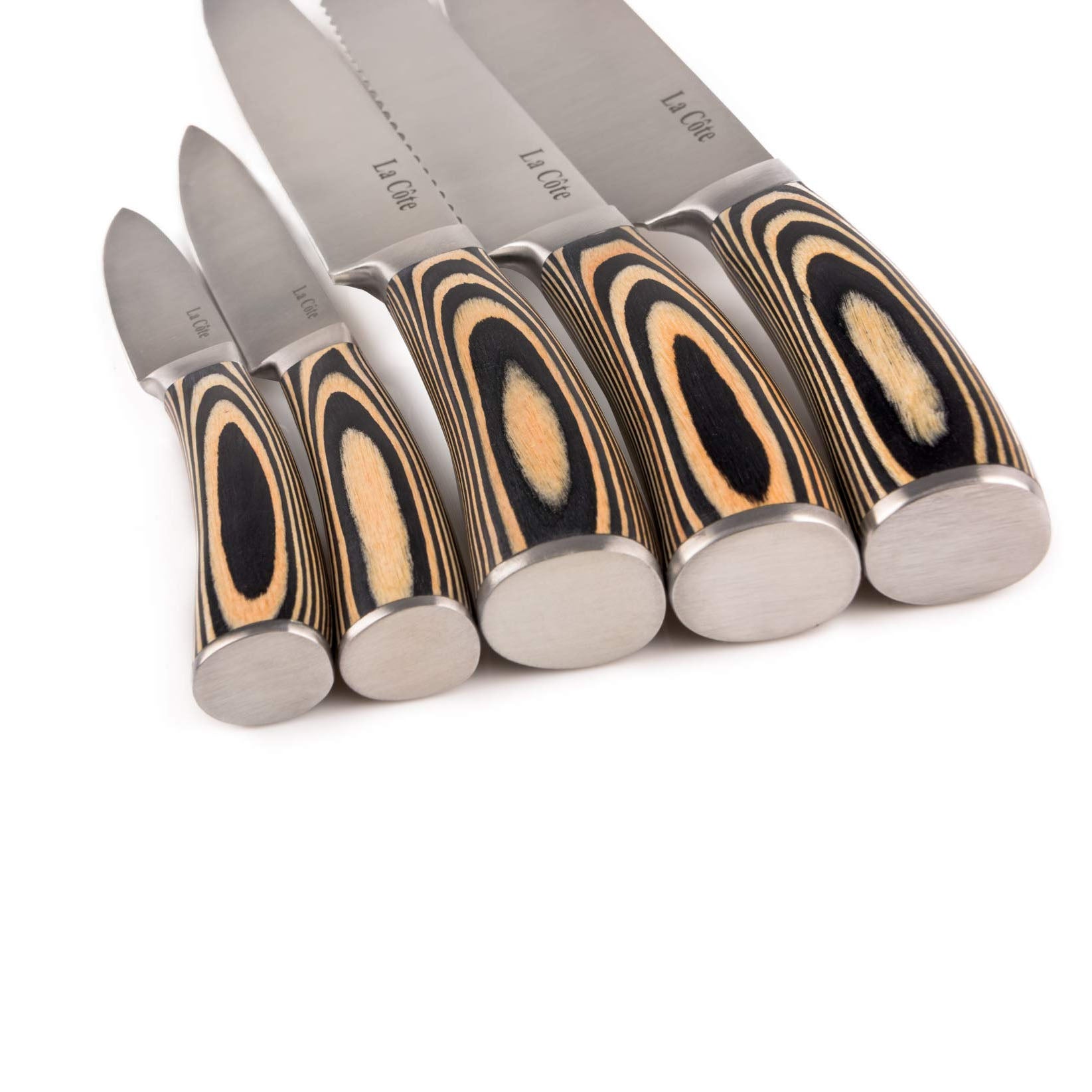 La Cote 5 Piece Chef Knives Set Japanese Stainless Steel Wood Handle with Block (Pakka Wood Zerba with Block)