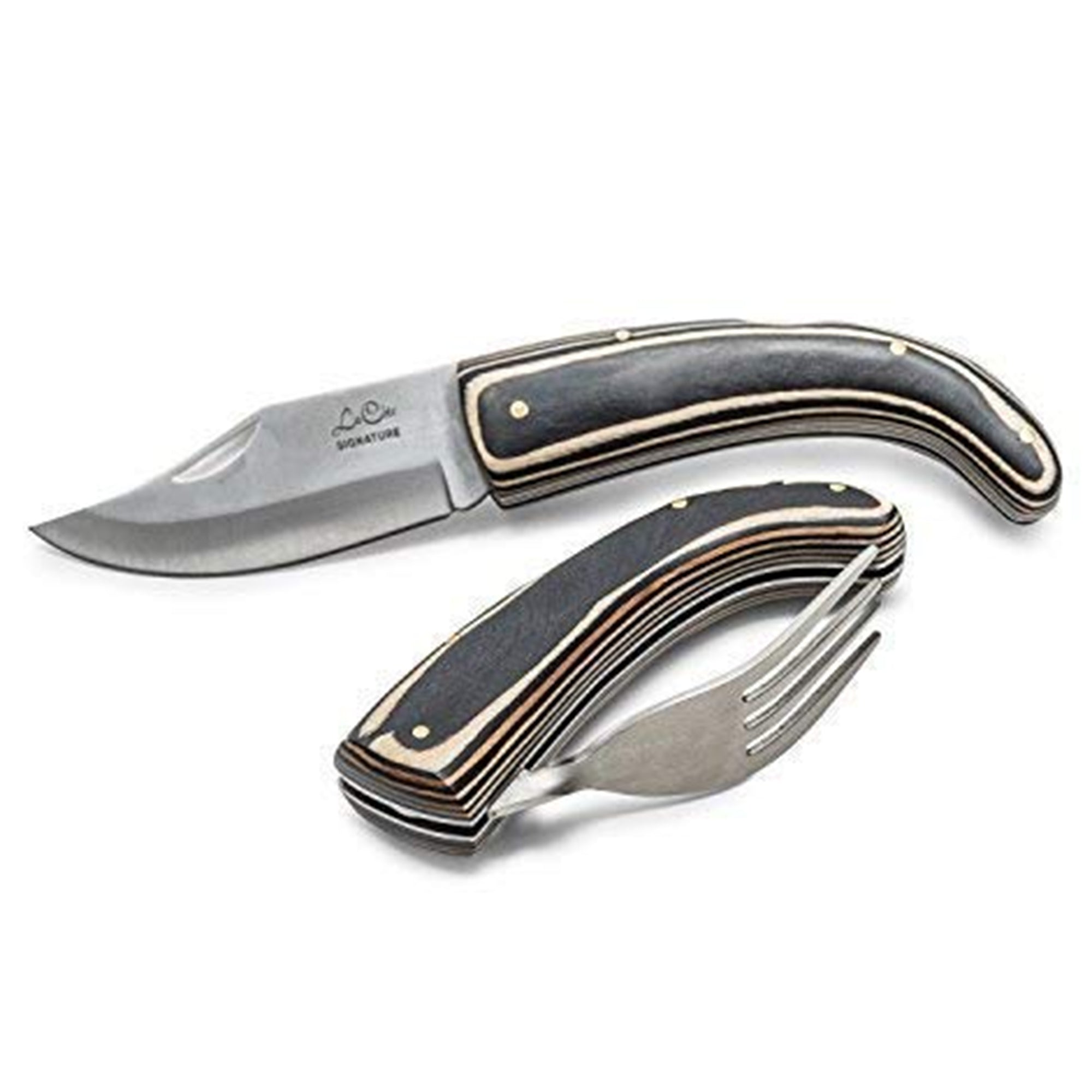 La Cote Premium Folding Knife Cutlery Stainless Steel Blade Wood Handle (Pakka Wood Steak Knife & Fork)