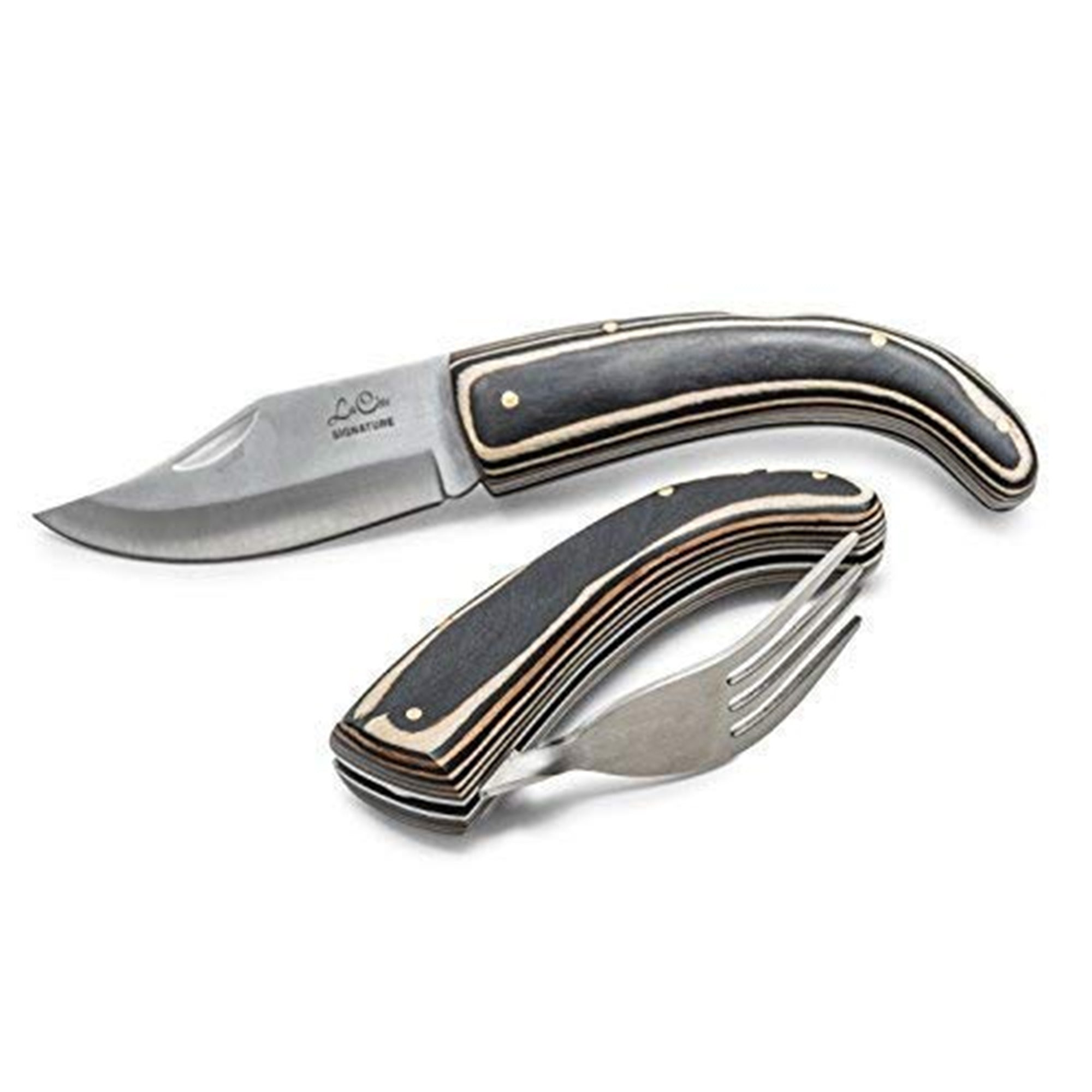 La Cote Premium Folding Knife Cutlery Stainless Steel Blade Wood Handle (Pakka Wood Steak Knife & Fork)