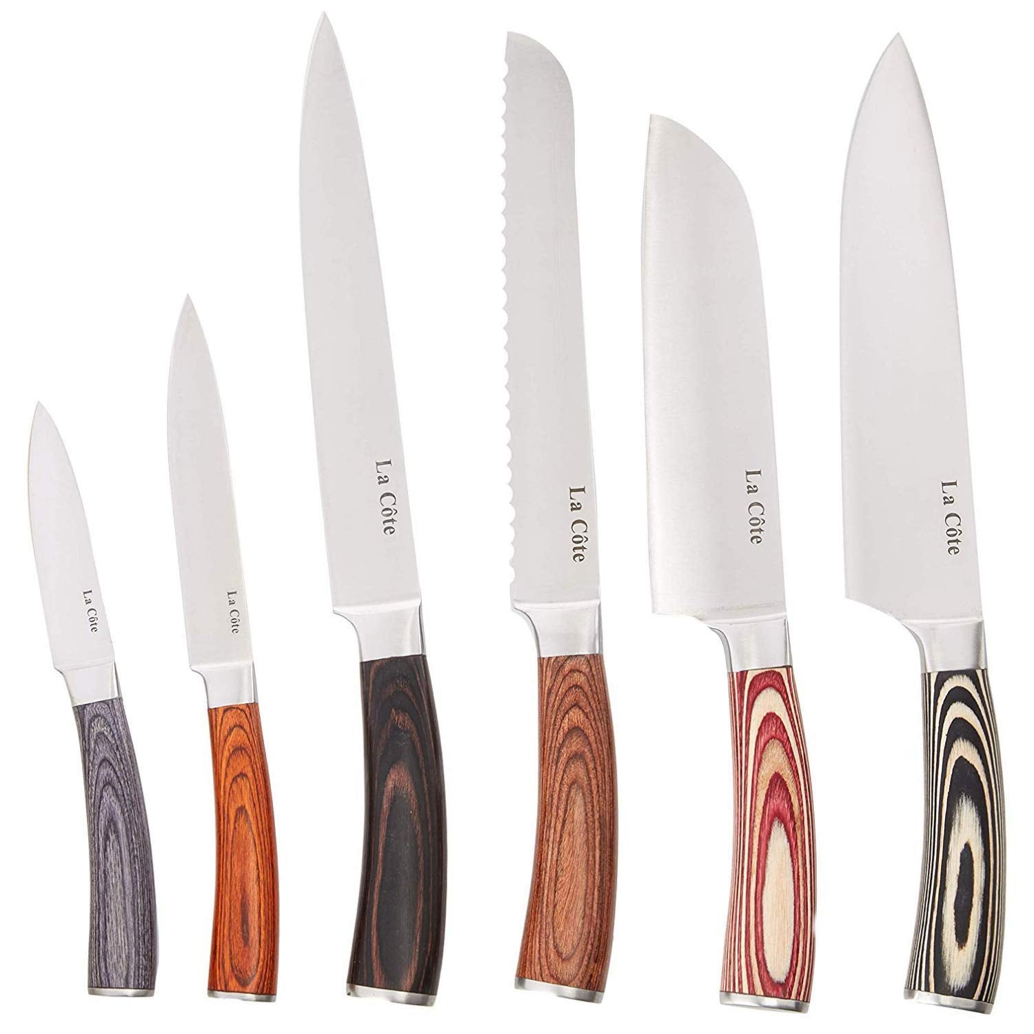 La Cote 6 Piece Chef Knives Set Japanese Stainless Steel Wood Handle in Gift Box (6 PC Chef Knife Set - Pakka Multi)