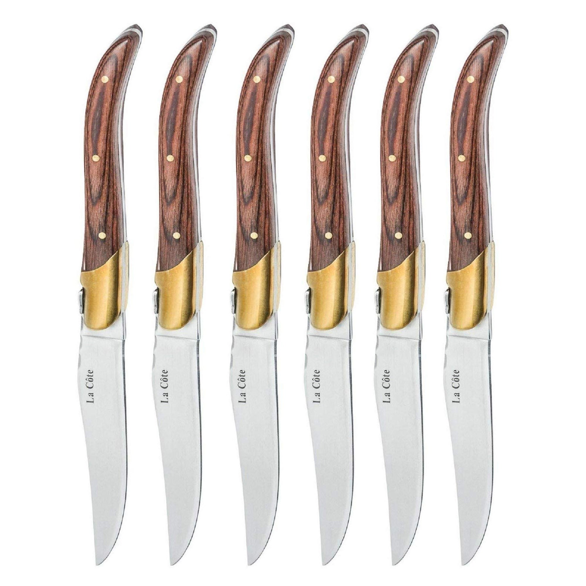 La Cote 6 Piece Pakka Wood Cupreous Steak Knives Set Japanese Stainless Steel Wood Handle In Gift Box (6 PC Steak Knife Set - Rose)