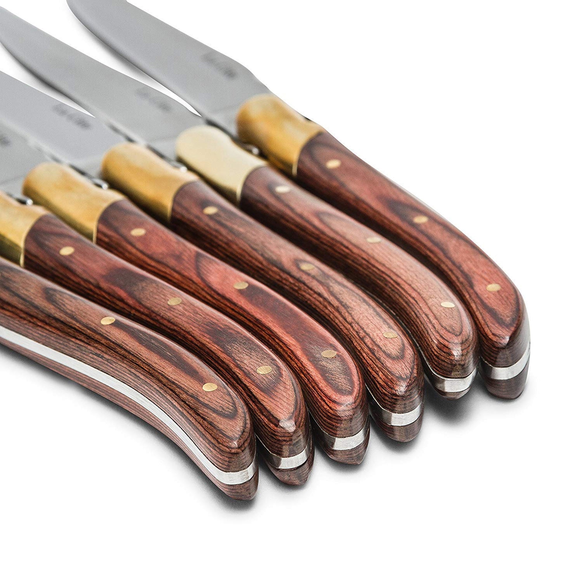 La Cote 6 Piece Pakka Wood Cupreous Steak Knives Set Japanese Stainless Steel Wood Handle In Gift Box (6 PC Steak Knife Set - Rose)