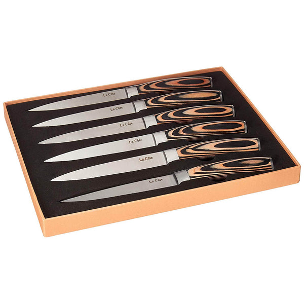 6 Piece Steak Knives Set Japanese Steel straight edge blades in Gift B – La  Cote Homeware