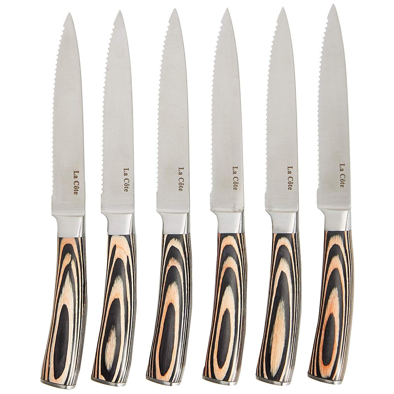 La Cote 6 Piece Steak Knives Set Japanese Stainless Steel Pakka Wood Handle In Gift Box (6 PC Steak Knife Set)
