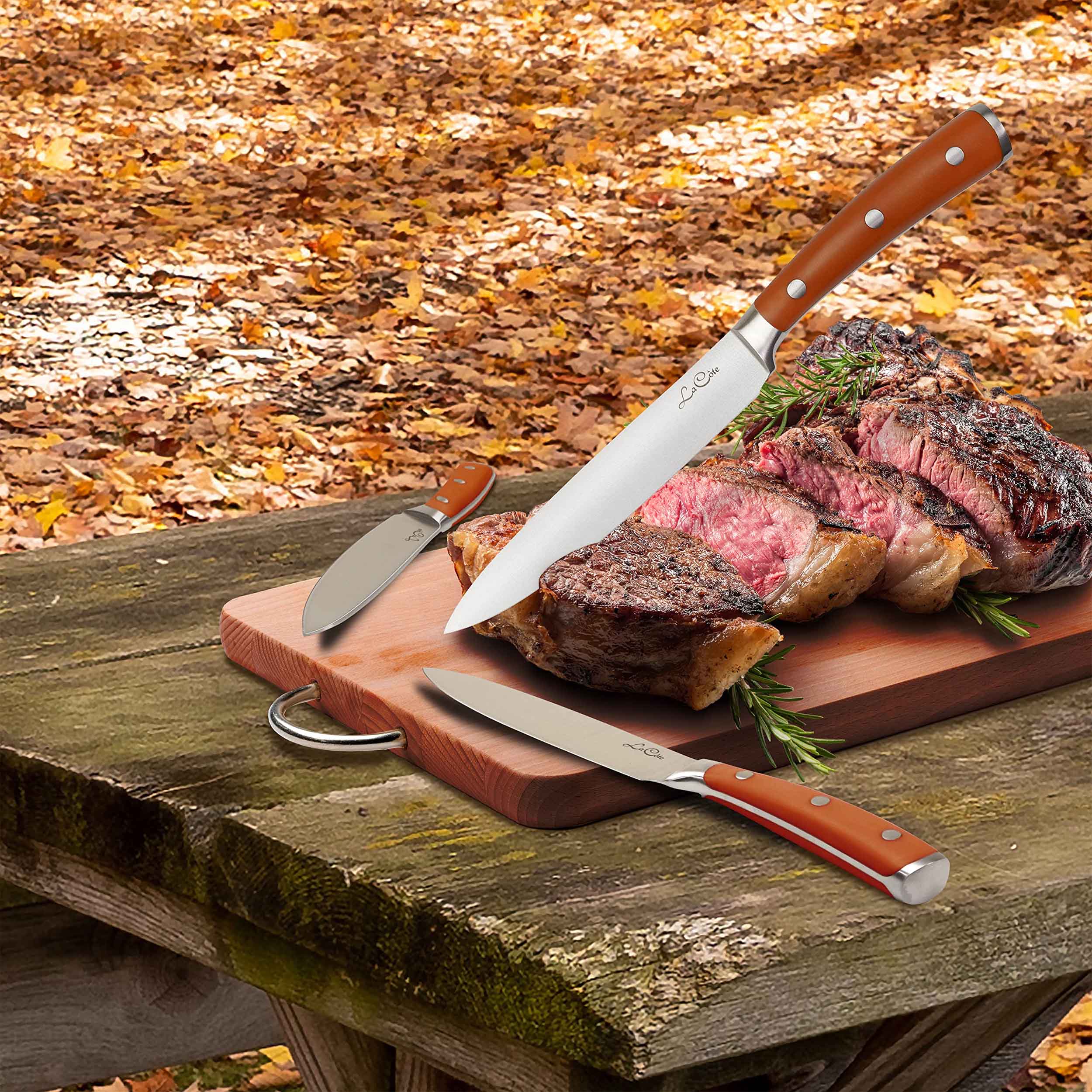 La Cote 6 Piece Maple Steak Knives Set Japanese Steel straight edge blades in Gift Box