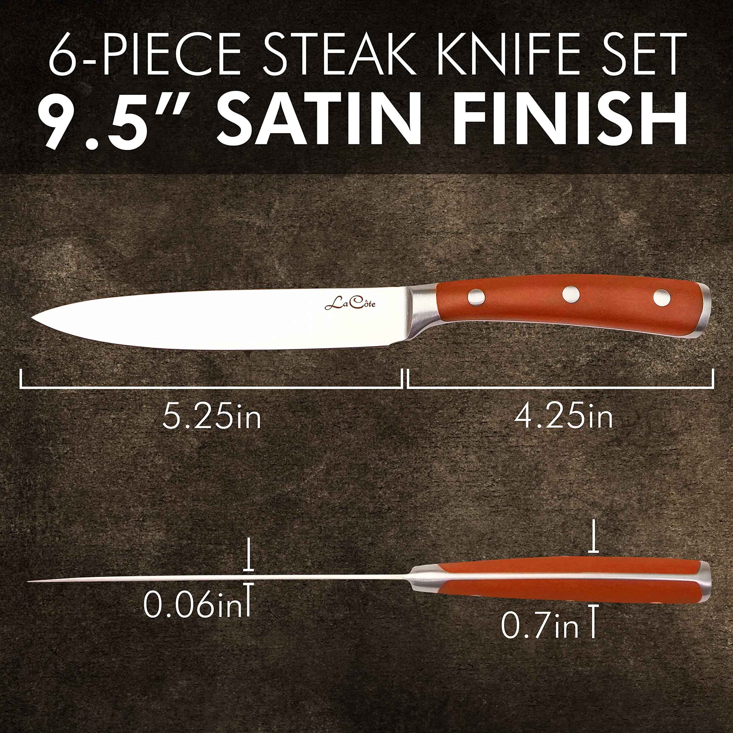 La Cote 6 Piece Maple Steak Knives Set Japanese Steel straight edge blades in Gift Box