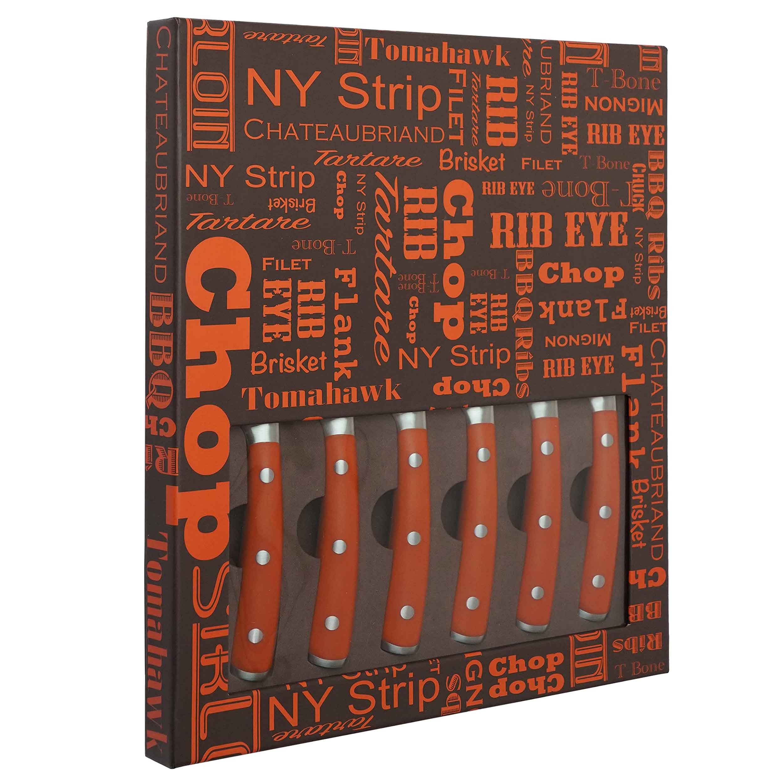 La Cote 6 Piece Maple Steak Knives Set Japanese Steel straight edge blades in Gift Box