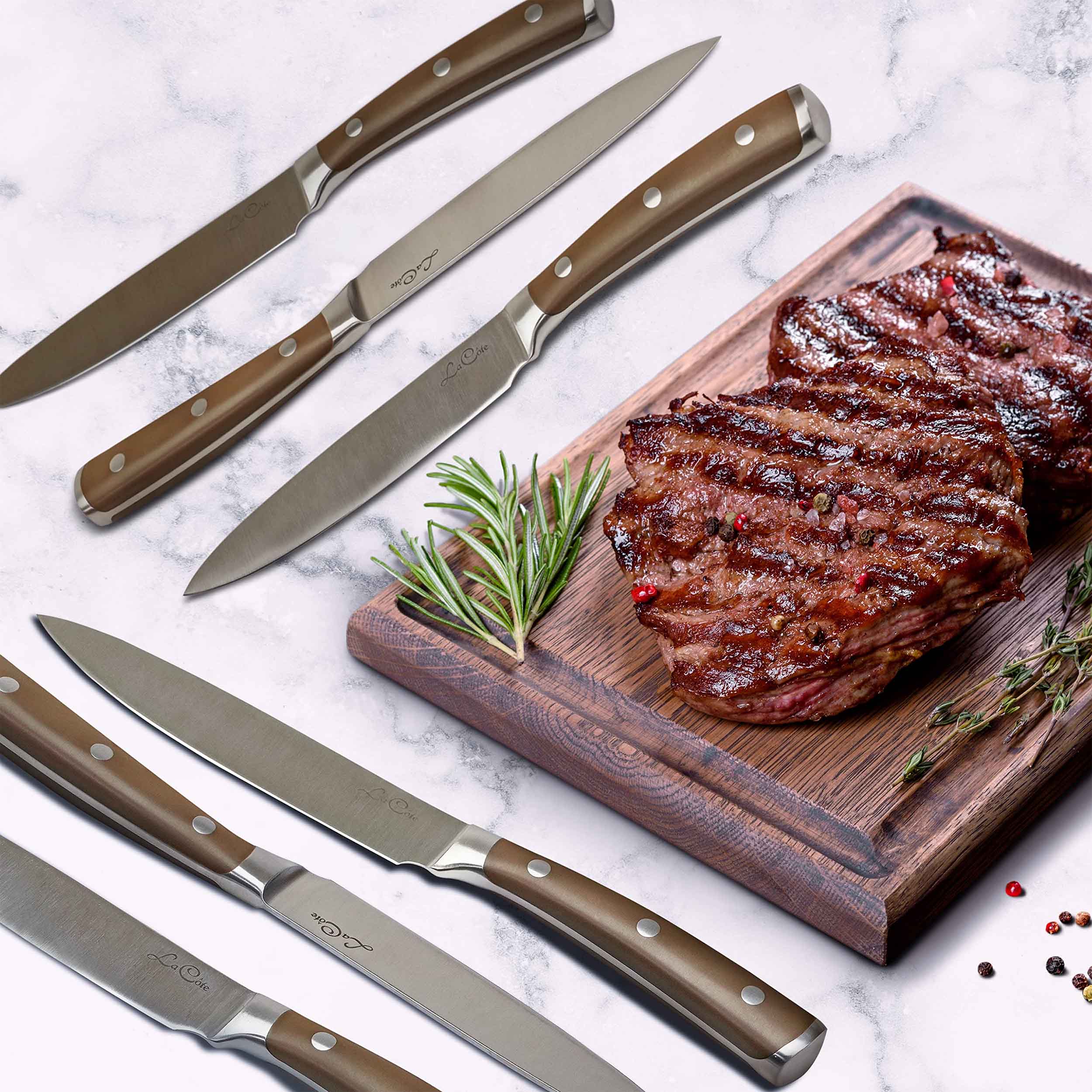6 Piece Steak Knives Set Japanese Steel straight edge blades in Gift Box