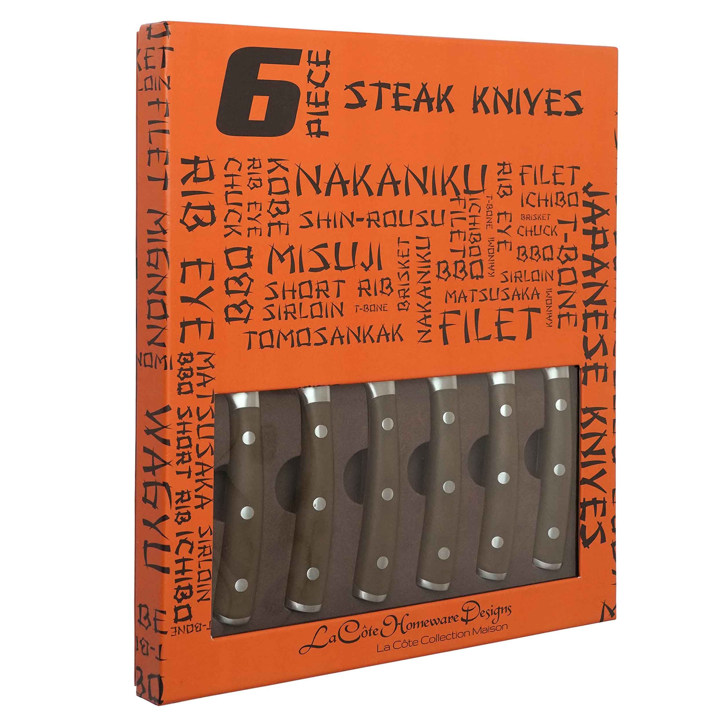 6 Piece Steak Knives Set Japanese Steel straight edge blades in Gift Box