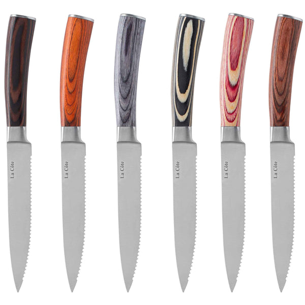 La Cote 6 Piece Maple Steak Knives Set Japanese Steel straight edge blades  in Gift Box