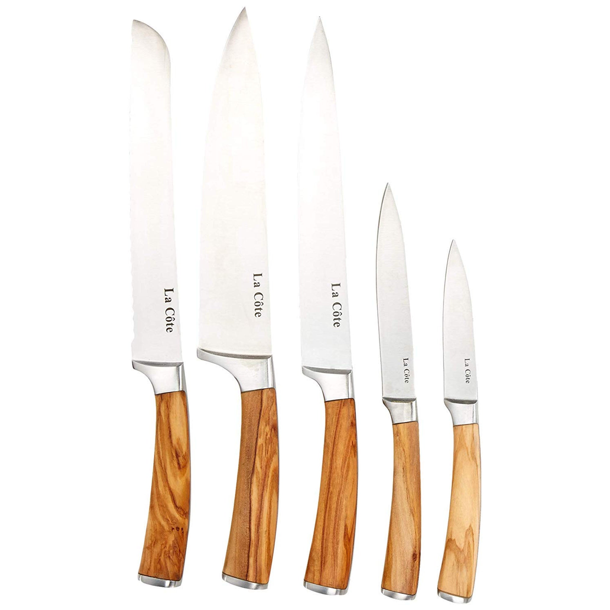 La Cote 5 Piece Chef Knives Set Japanese Stainless Steel Wood Handle with Block (5 PC W/Block (Olive Wood)