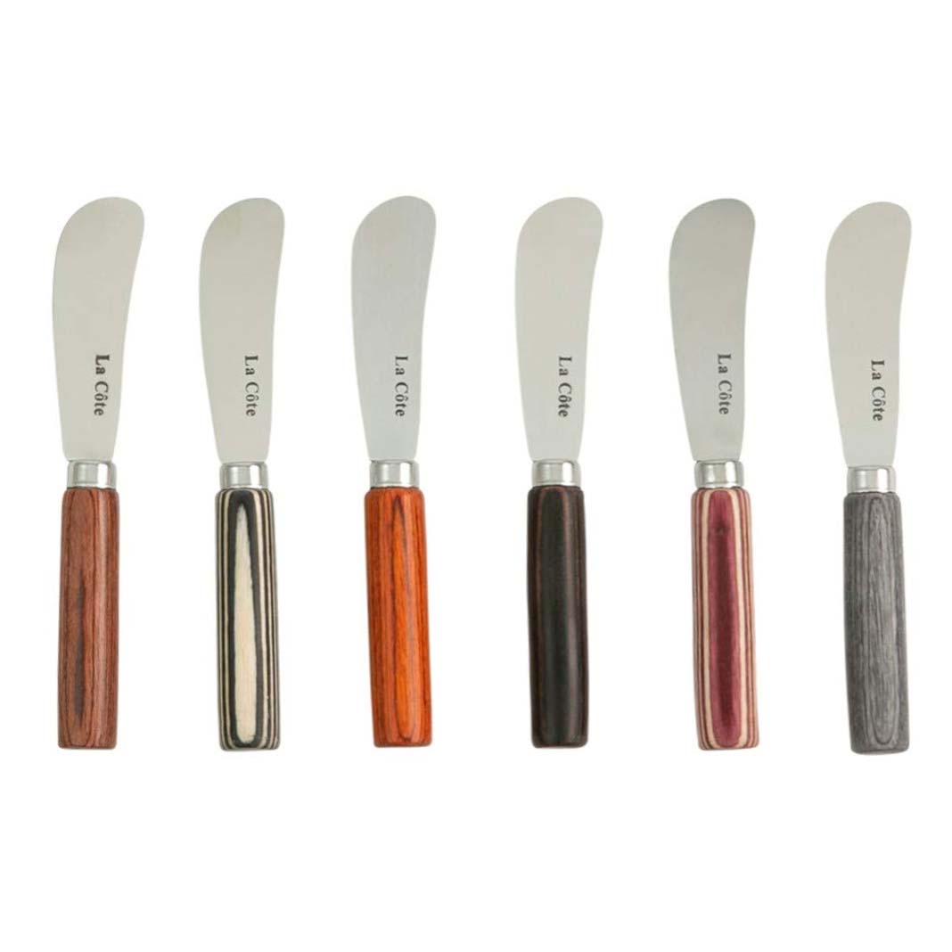 La Cote 6 Piece Cheese Knife Spreader Set 18/10 Stainless Steel Blade Pakka Wood Handle (5 Inch)