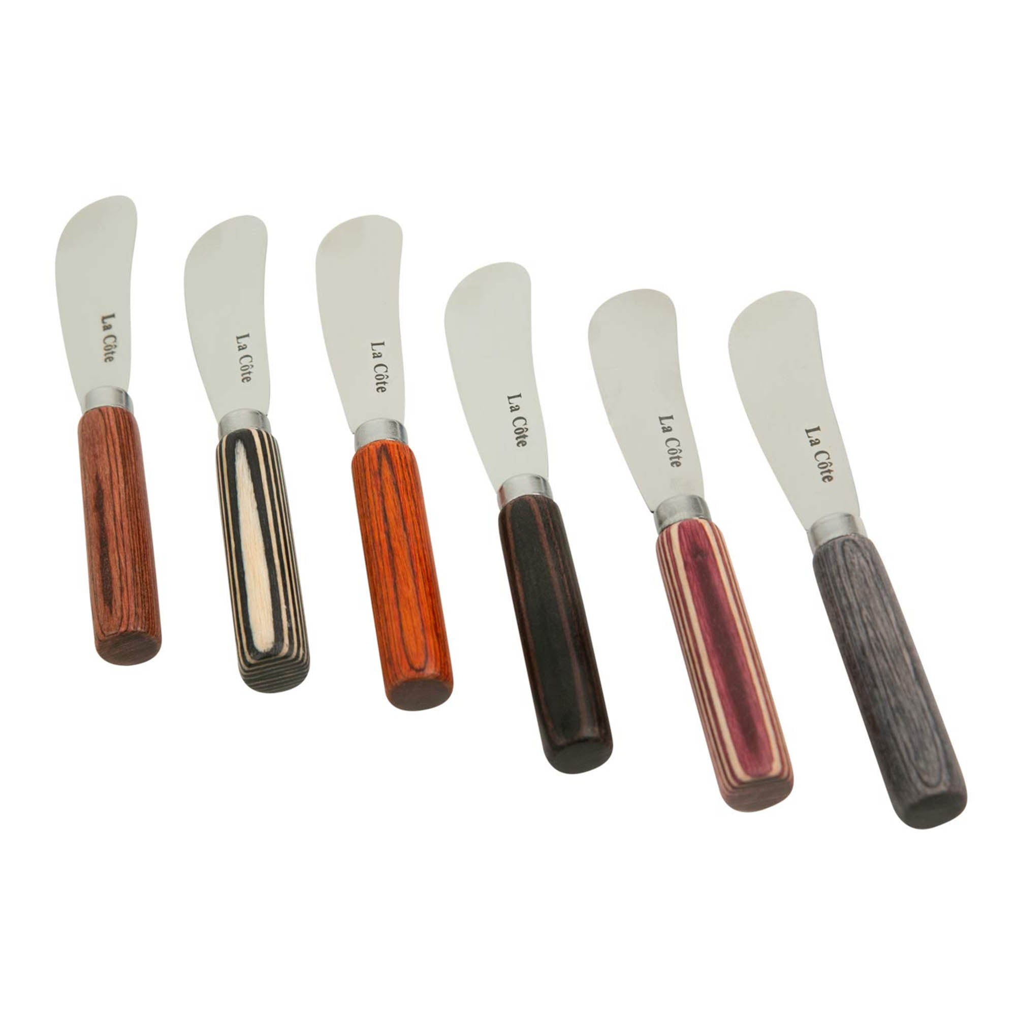 La Cote 6 Piece Cheese Knife Spreader Set 18/10 Stainless Steel Blade Pakka Wood Handle (5 Inch)