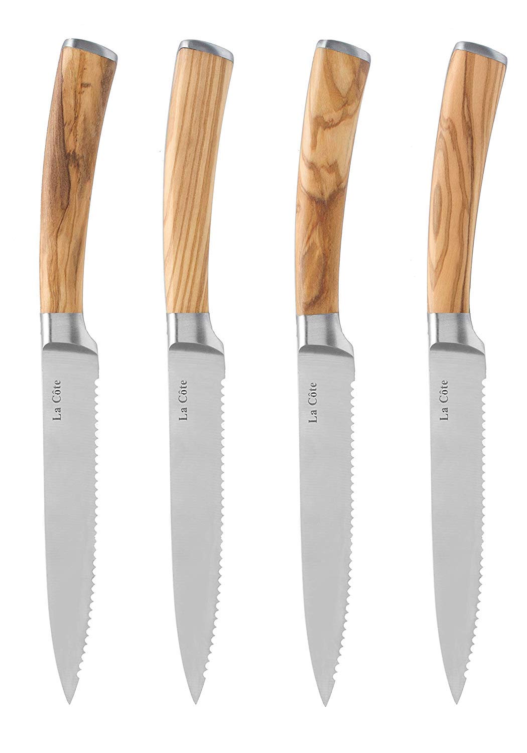 La Cote 4 Piece Steak Knives Set Japanese Stainless Steel Olive Wood Handle In Gift Box (4 PC Steak Knife Set - Olive Wood)