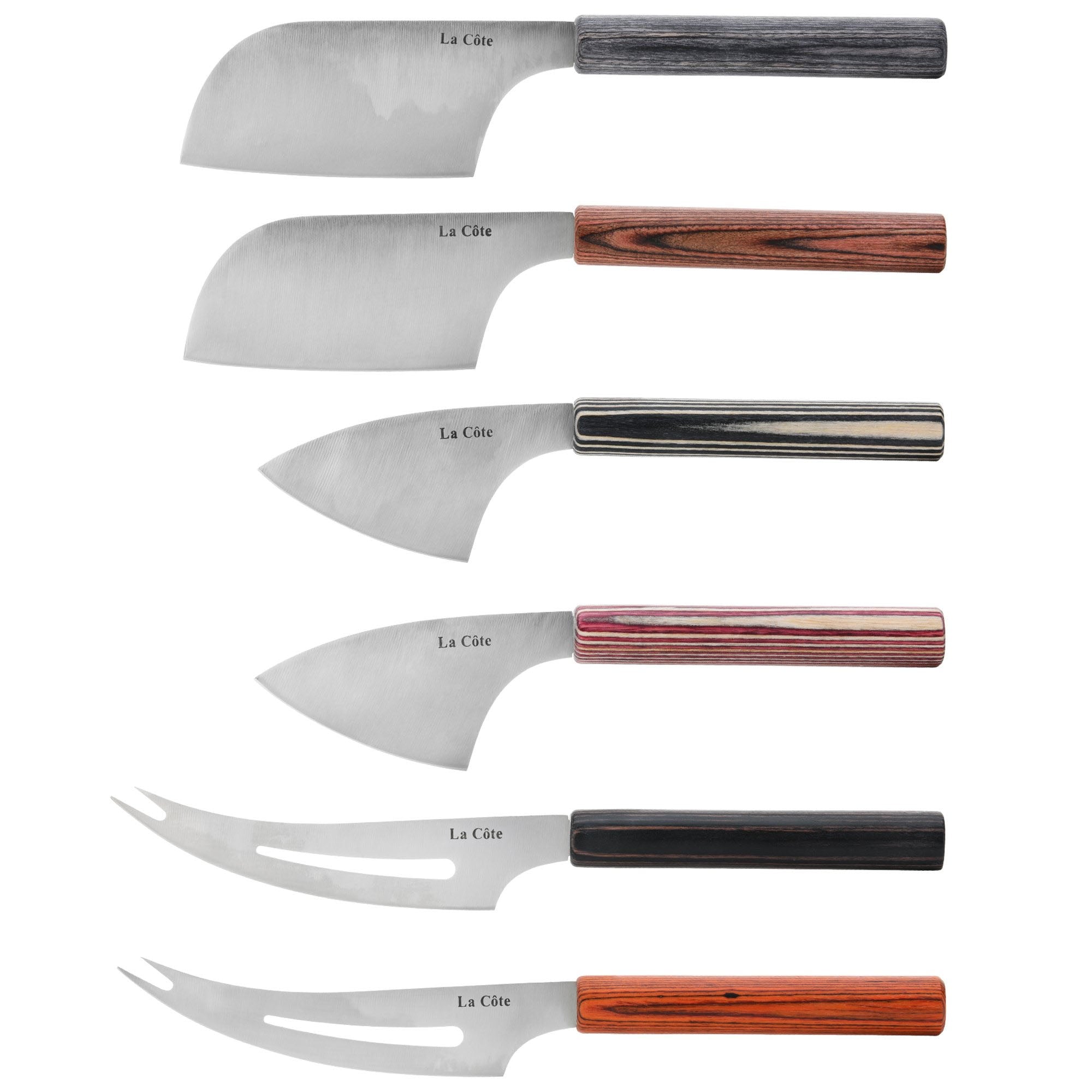 La Cote 6 Piece Cheese Knife Set Stainless Steel Blade Pakka Wood Handle (8 inch)