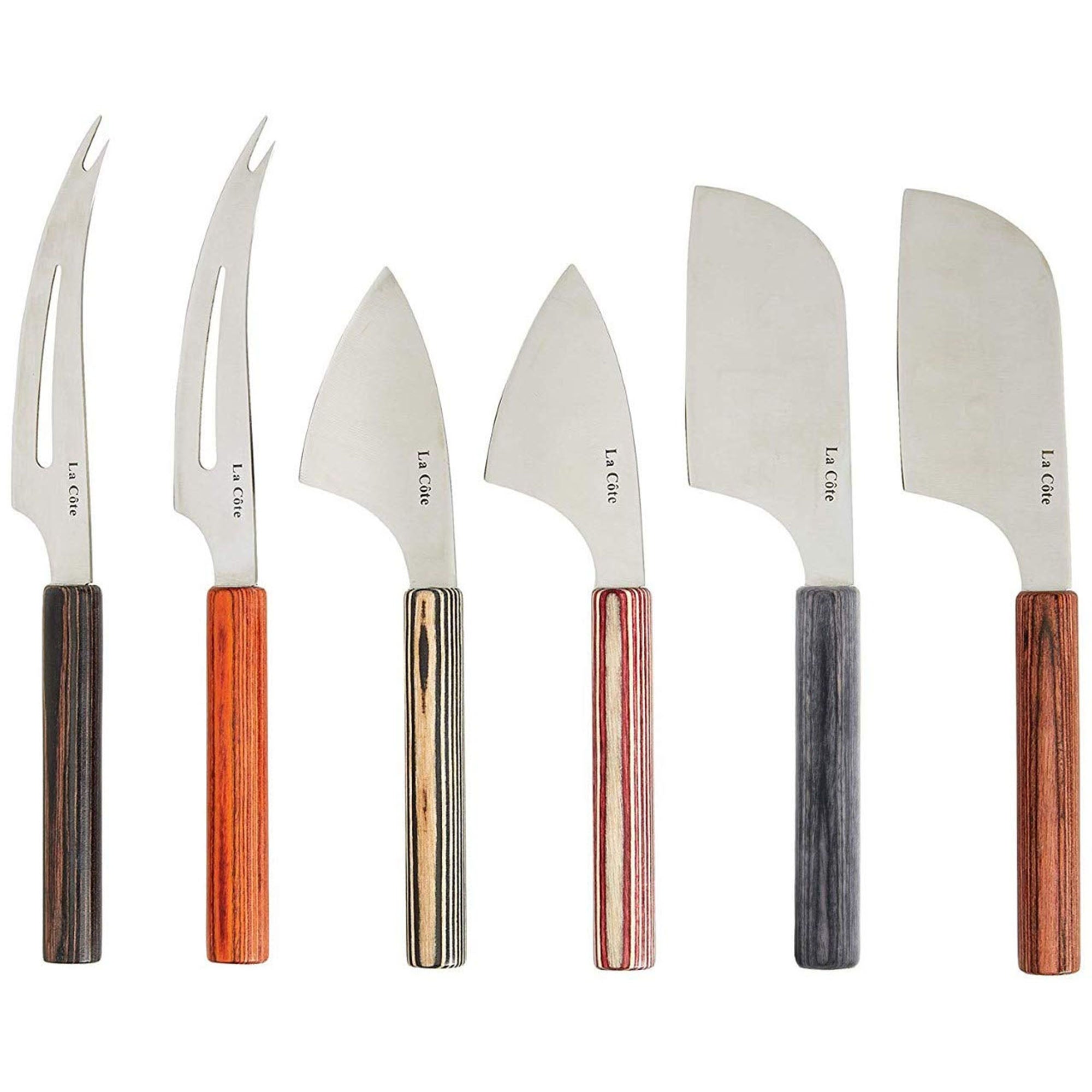 La Cote 6 Piece Cheese Knife Set Stainless Steel Blade Pakka Wood Handle (8 inch)
