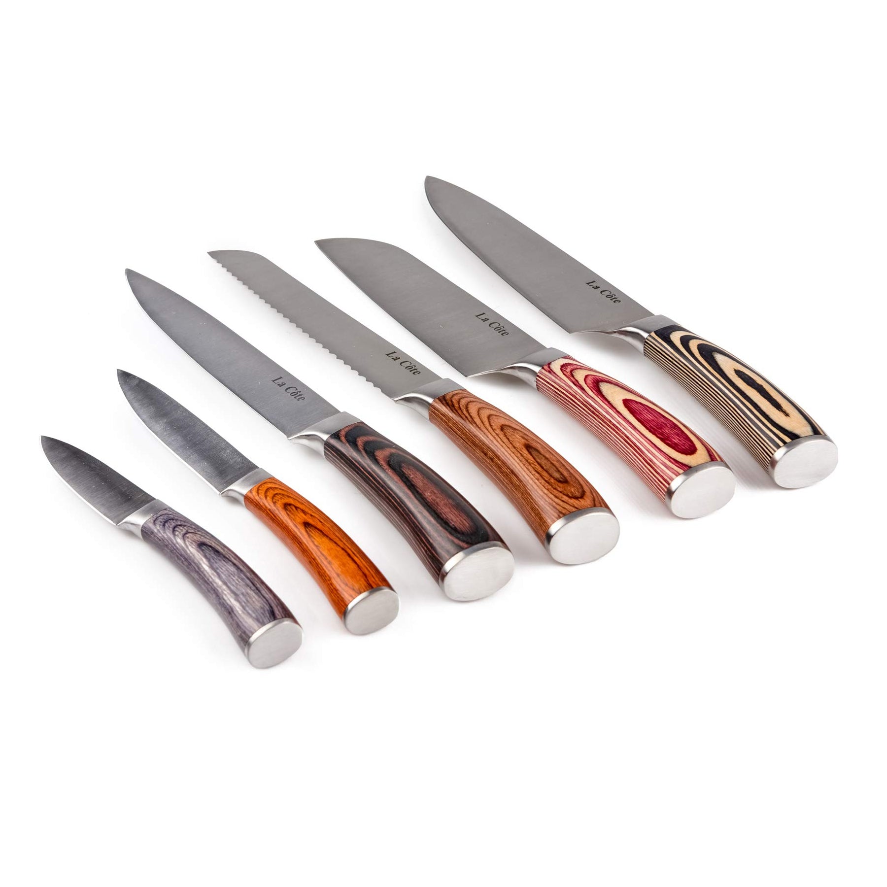 La Cote 6 Piece Chef Knives Set Japanese Stainless Steel Wood Handle in Gift Box (6 PC Chef Knife Set - Pakka Multi)