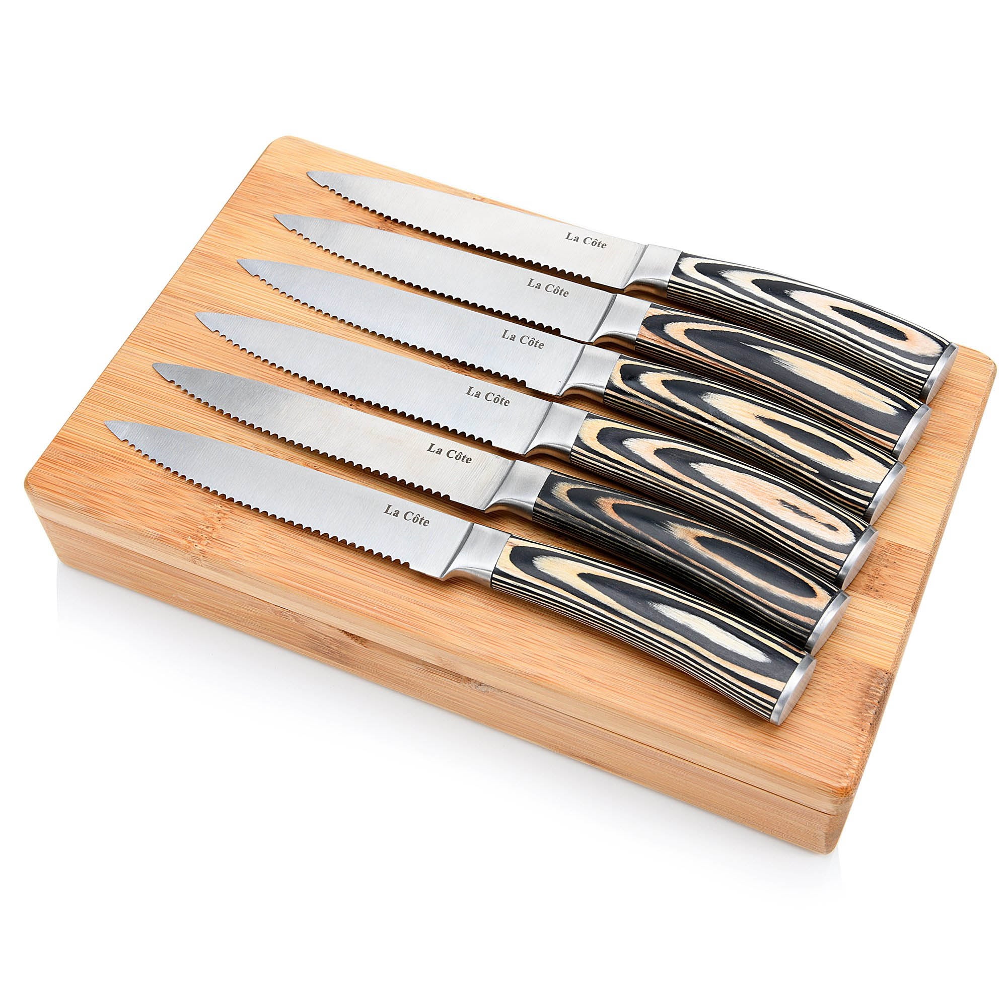 Gymchoice Steak Knives,6 Pieces Steak Knife Set With Sharp Serrated  Blade,Natural Wooden Handle,Professional Steak Knife Set.