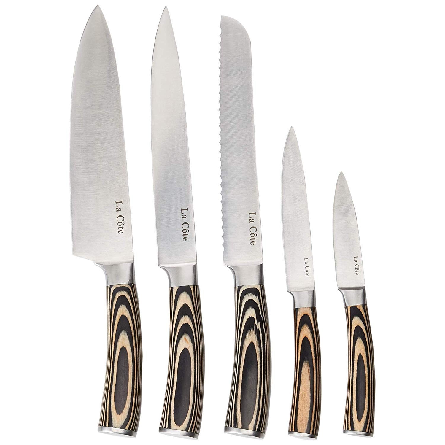 La Cote 5 Piece Chef Knives Set Japanese Stainless Steel Pakka Wood Handle In Gift Box (5 PC Chef Knife Set)