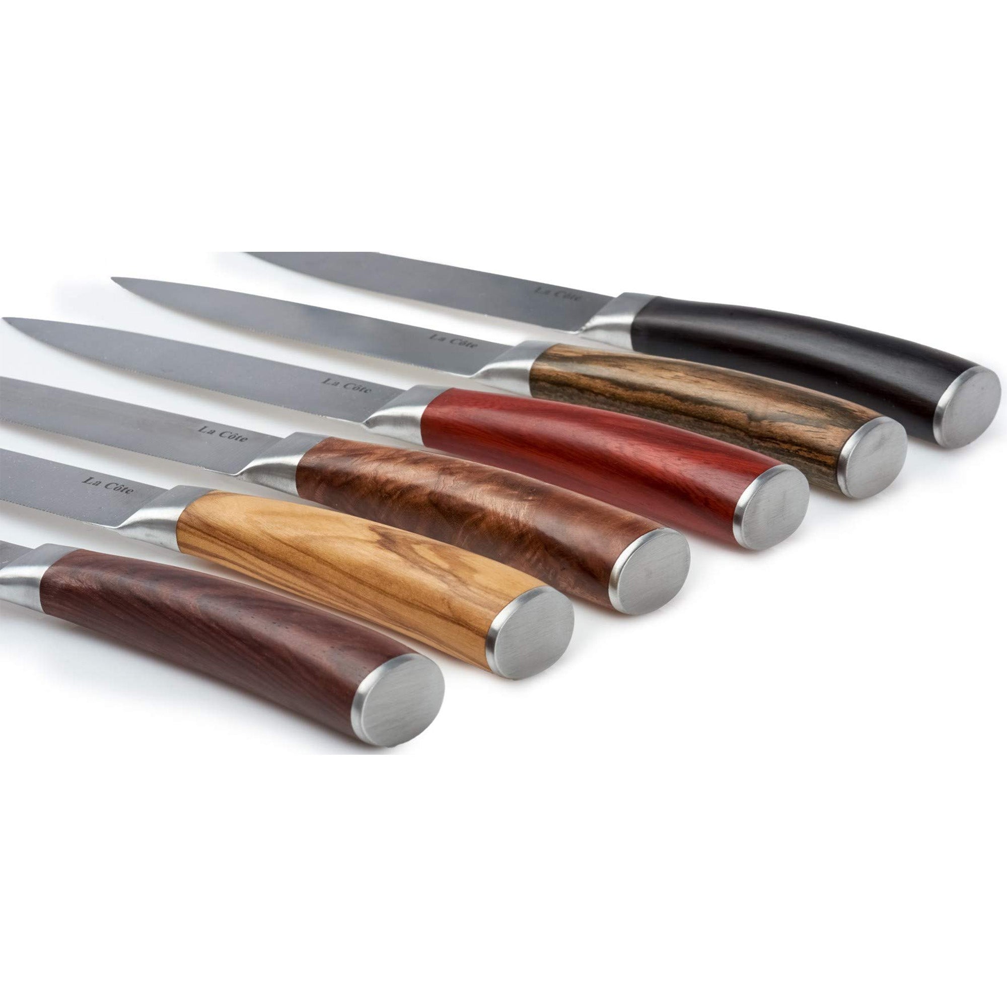 La Cote 6 Piece Exotic Woods Steak Knives Set Japanese Stainless Steel in Gift Box