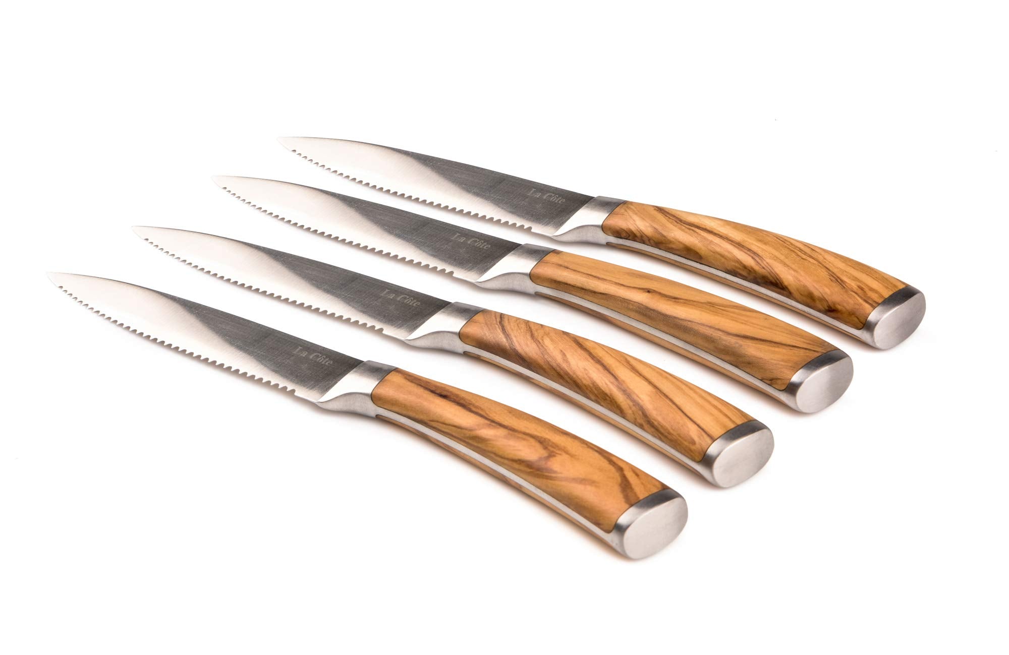 La Cote 4 Piece Steak Knives Set Japanese Stainless Steel Olive Wood Handle In Gift Box (4 PC Steak Knife Set - Olive Wood)
