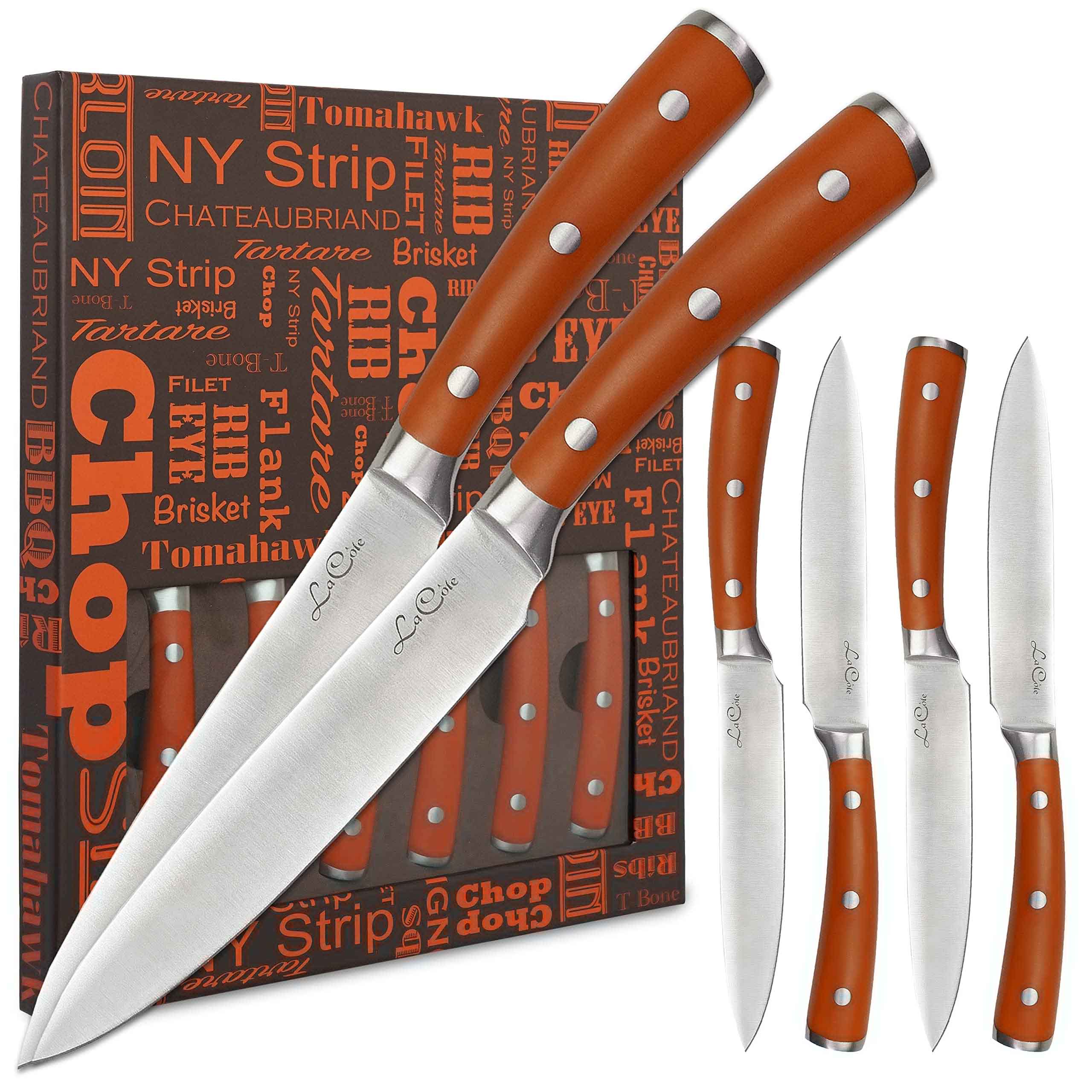 La Cote 6 Piece Maple Steak Knives Set Japanese Steel straight edge blades in Gift Box