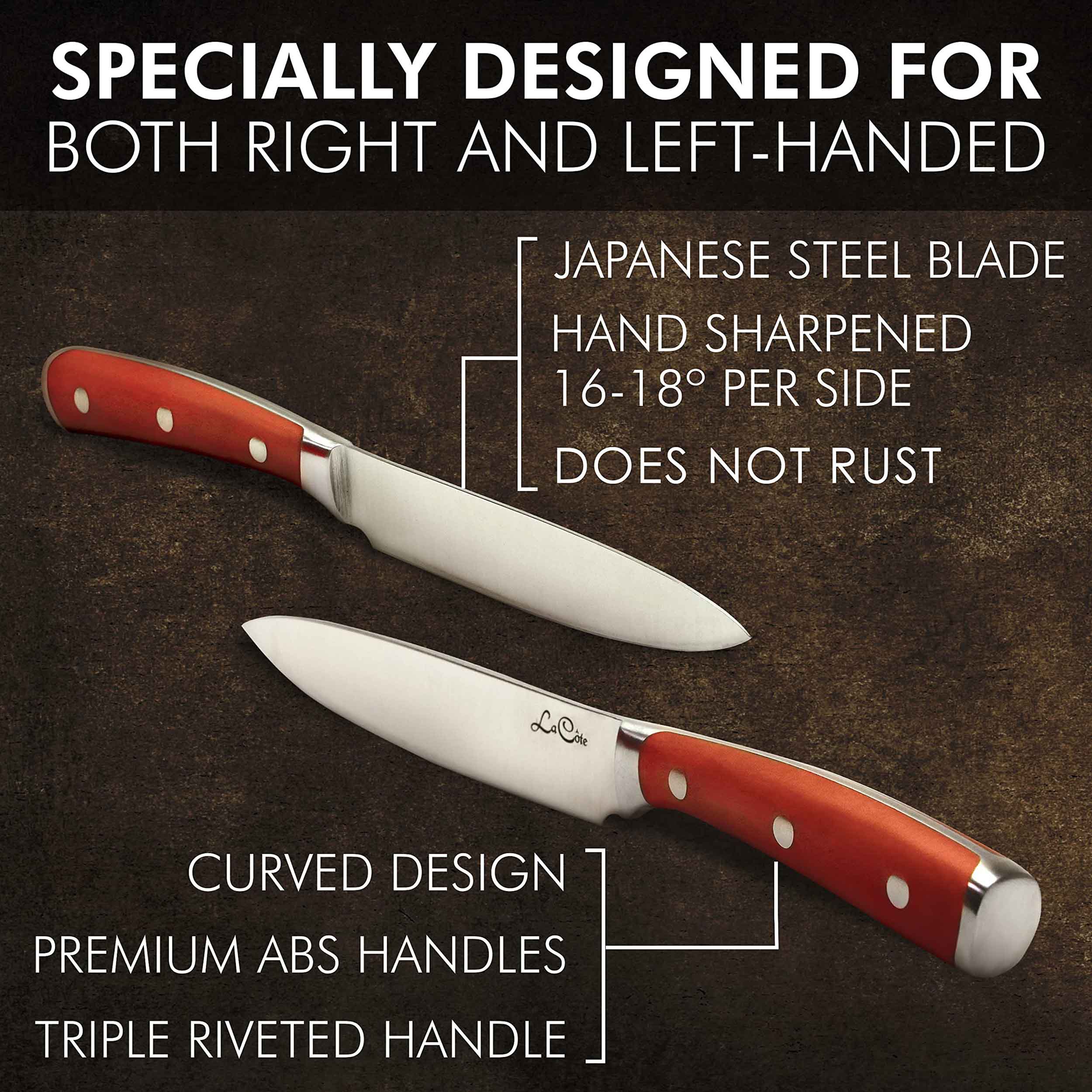 La Cote 6 Piece Maple Steak Knives Set Japanese Steel straight edge blades in Gift Box