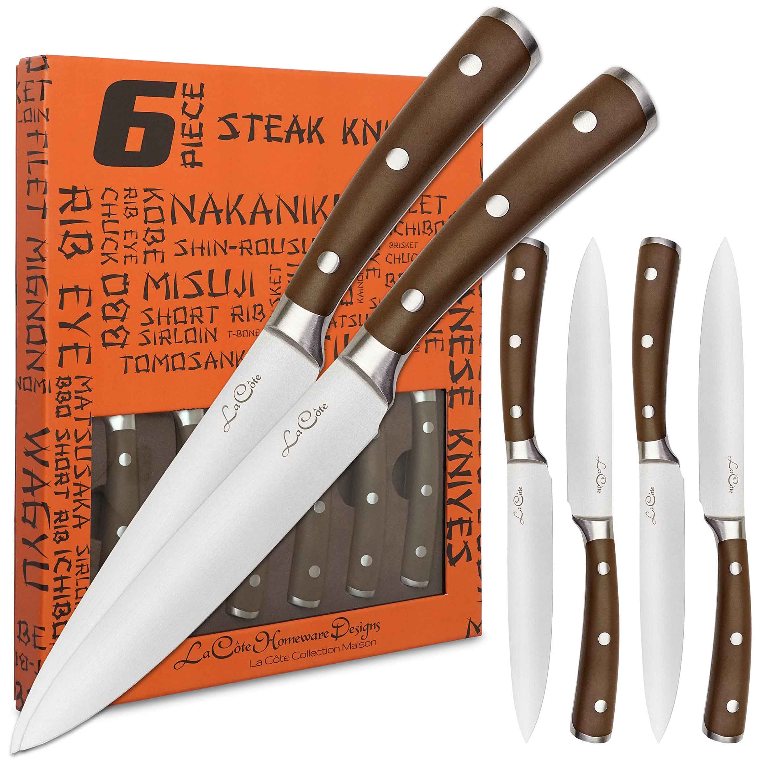 6 Piece Steak Knives Set Japanese Steel straight edge blades in Gift Box
