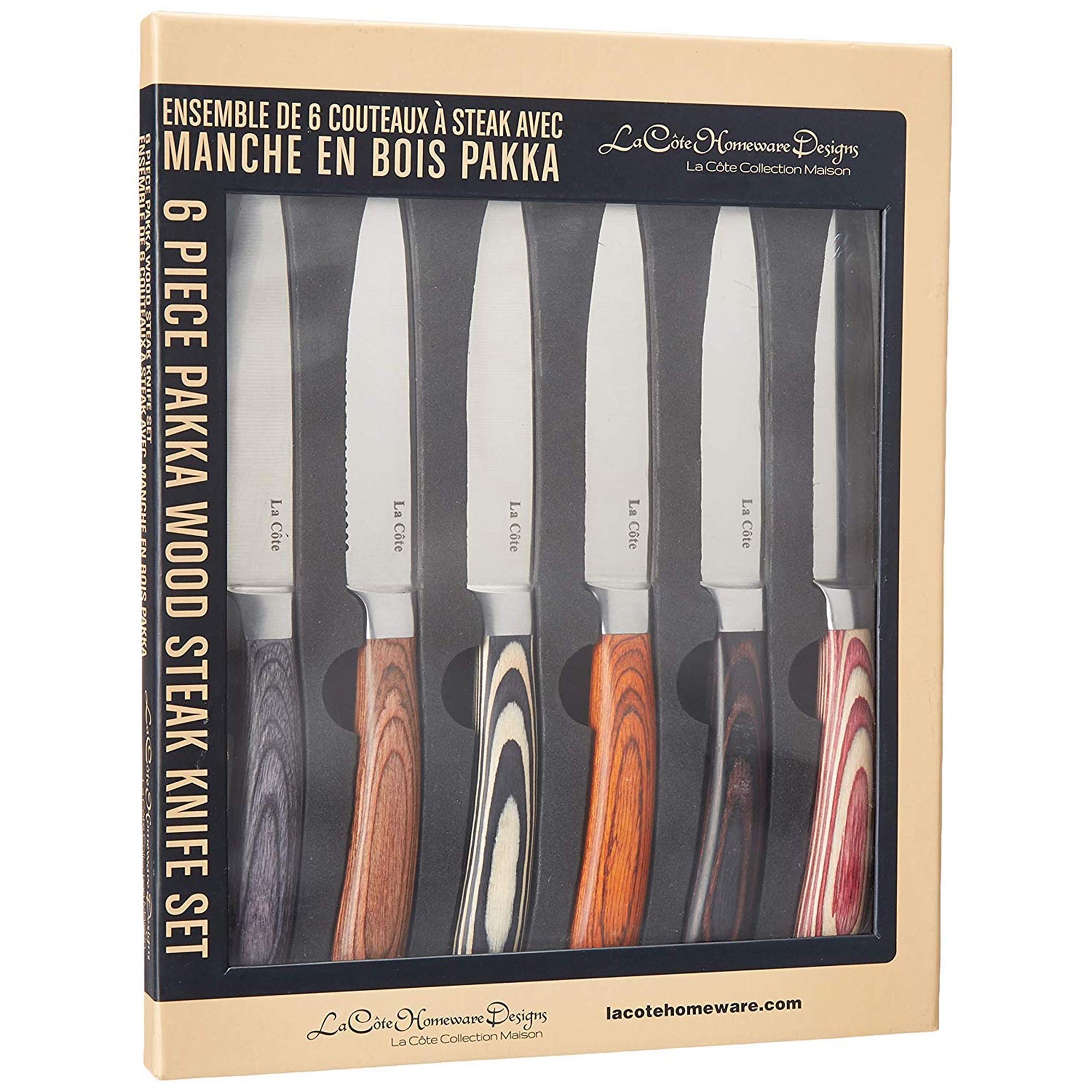 La Cote 6 Piece Steak Knives Set Japanese Stainless Steel Pakka Wood Handle In Gift Box (6 PC Pakka Wood)