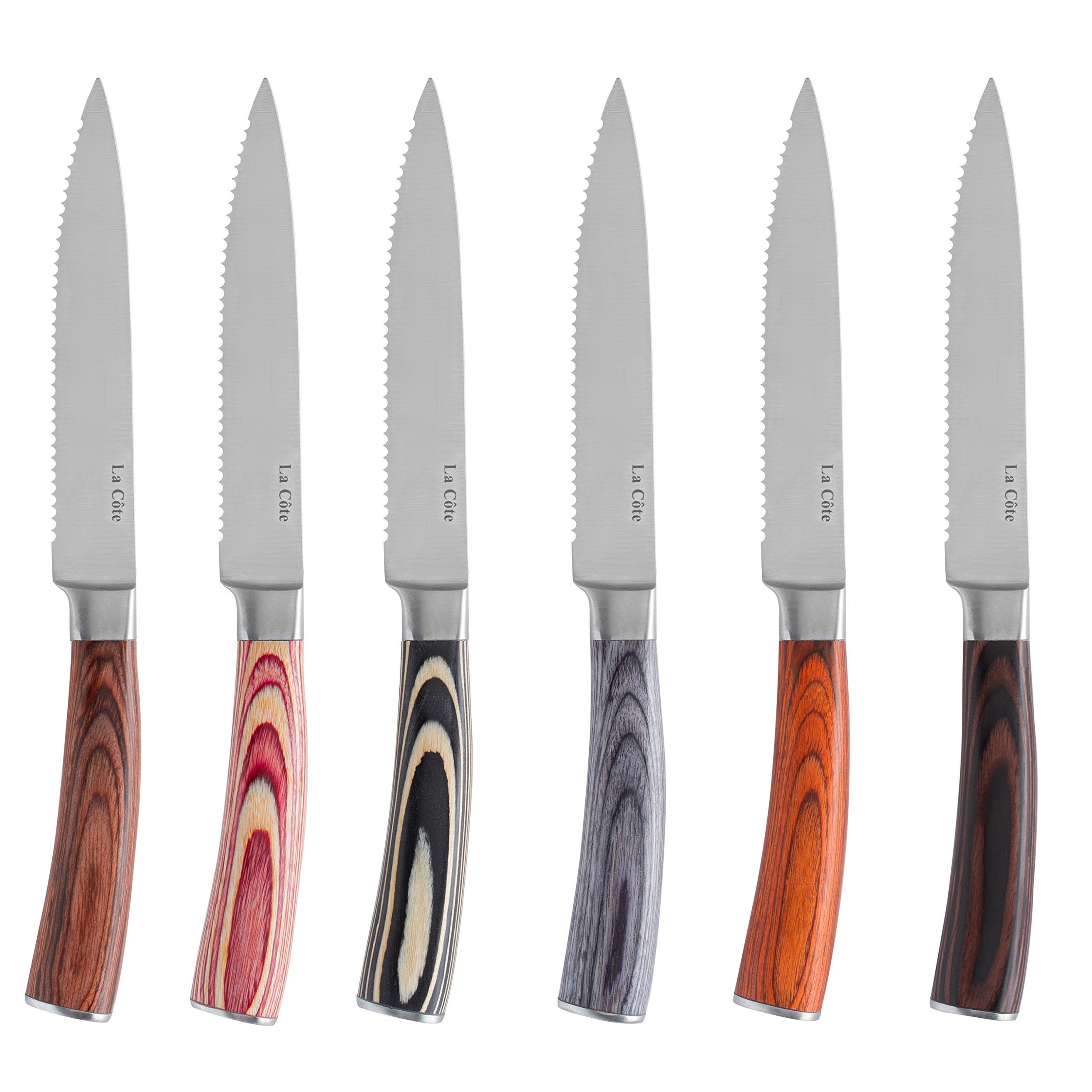 La Cote 6 Piece Steak Knives Set Japanese Stainless Steel Pakka Wood Handle In Bamboo Storage Box (6 PC Steak Knife Set - Multi)